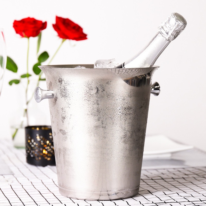 Stainless Steel Champagne Bucket  Diagonal Ice Bucket with Handle for Cocktail Bar, Wine, Home Bar Accessories