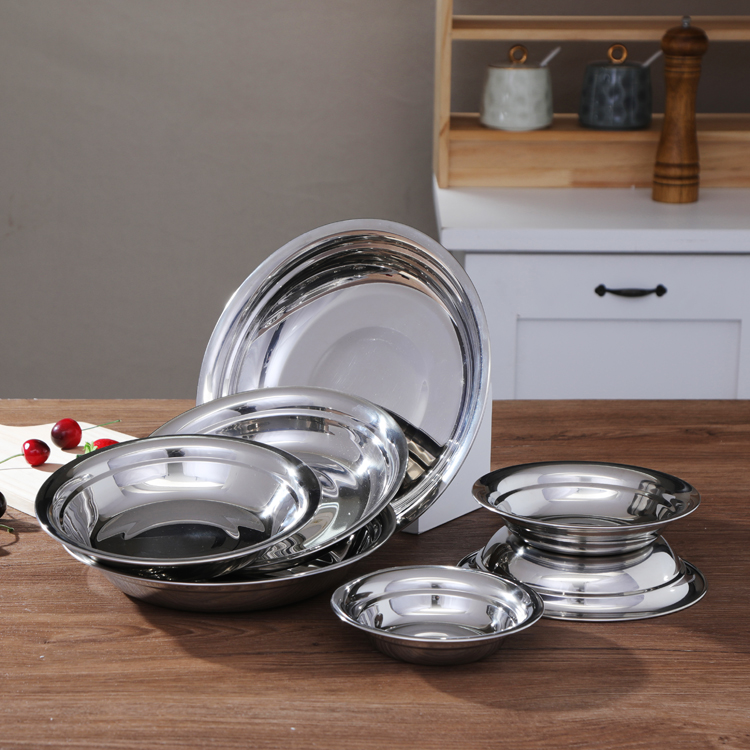 Wholesale High Quality Multi Sizes Tray Wholesale Stainless Steel Sliver Dinner Plate Set Food Serving Tray