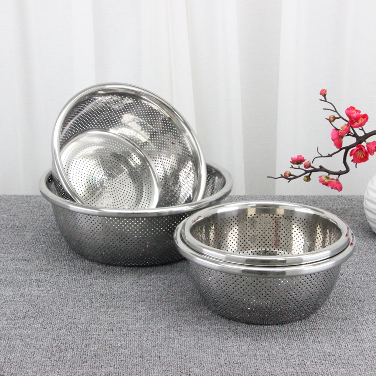 stainless steel strainer fruit basket for kitchen Punching Vegetable Colander Basket  Accessory Filtering Colanders Strainers