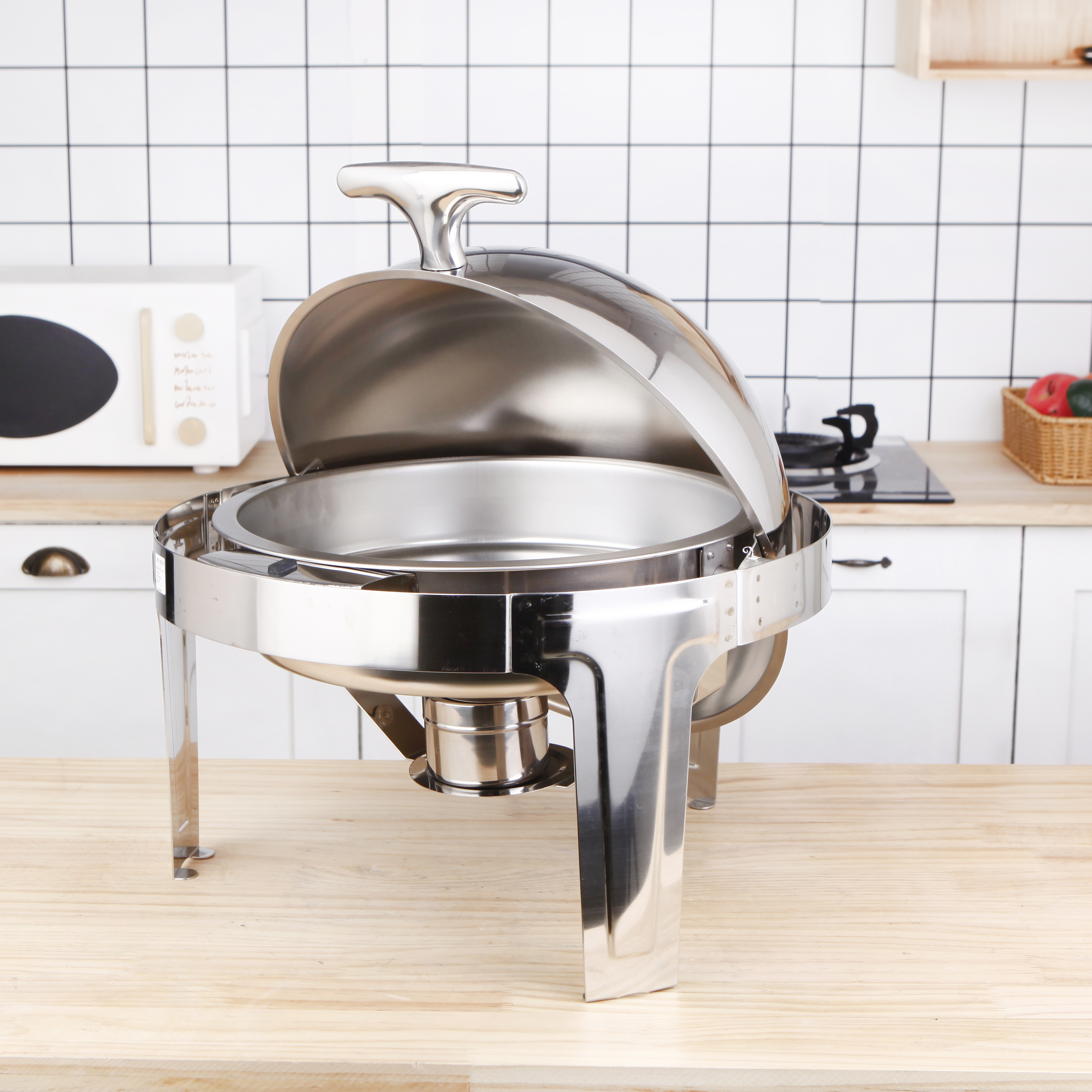 Buffet Food Warmer Hotel Restaurant Equipment Round Rectangle Roll Top Silver Catering Chafer Warmer Set