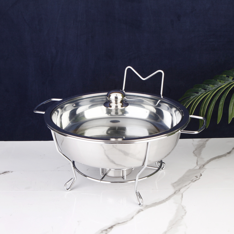 Simple Appearance Removable Buffet Stainless Steel  With Transparent Glass Lid  Food  Grade Stainless Steel   Food Warmer