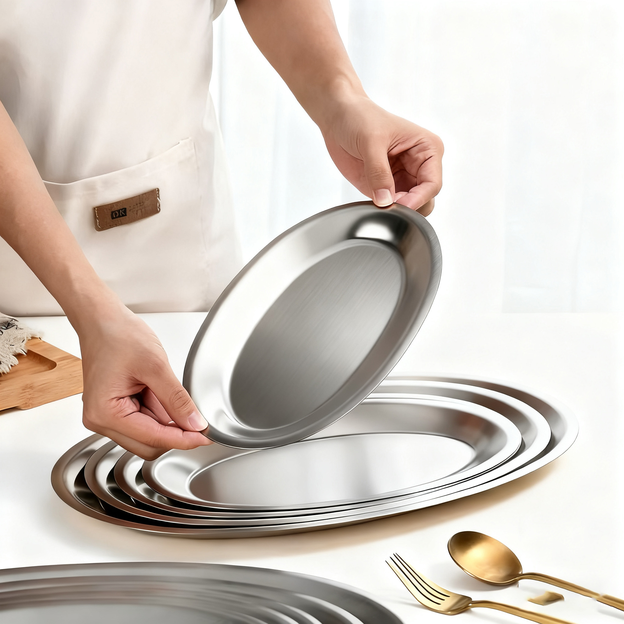 Medium Egg Shaped Stainless Steel Dish Plate Classic Metal Kitchen and Dining Accessory for Home Wedding Party