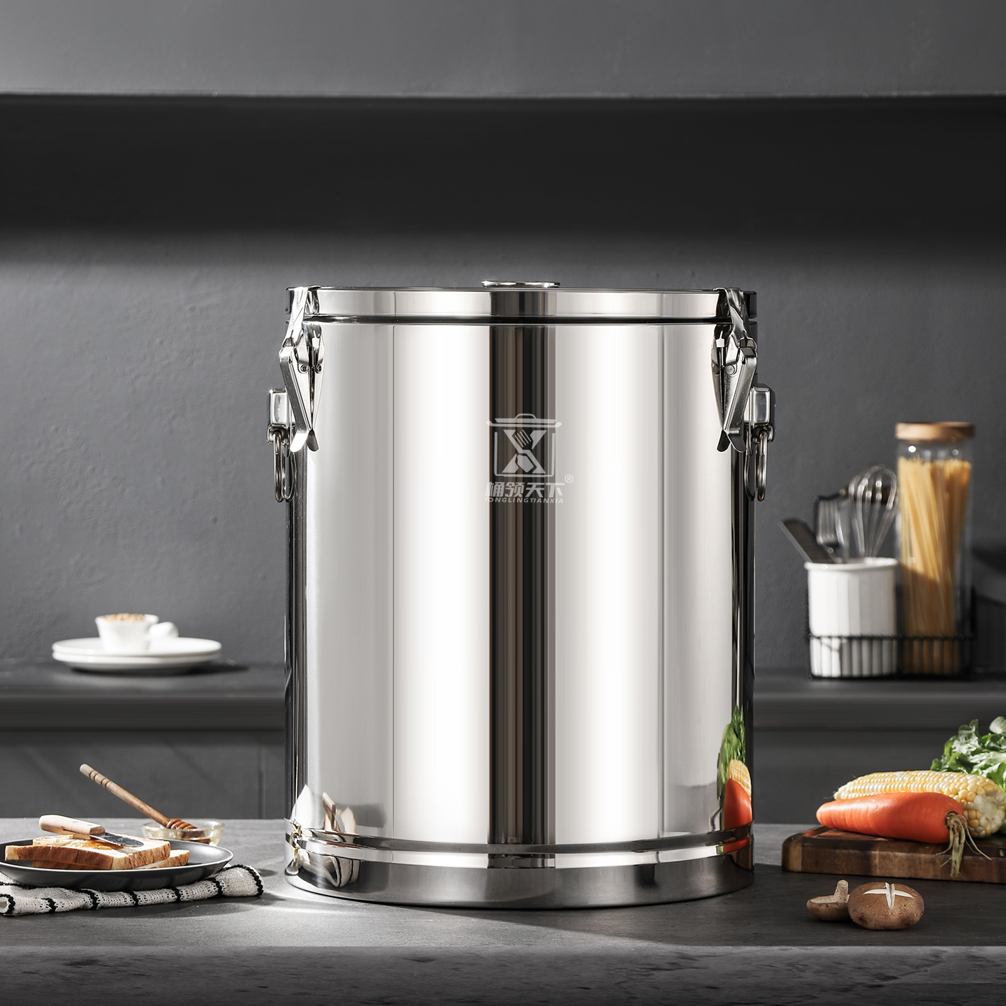 Double Wall Insulation Barrel Big Pot for Cooking 25-120Liter Stainless Steel Commercial Cooking Pot