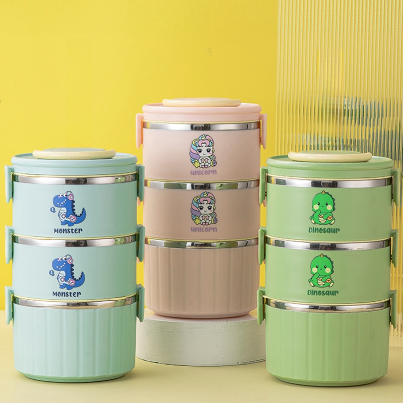 Lunch Box Stainless Steel Kids Thermal High Quality With Lid Leak Proof 3 Compartments Portable Office School Stackable