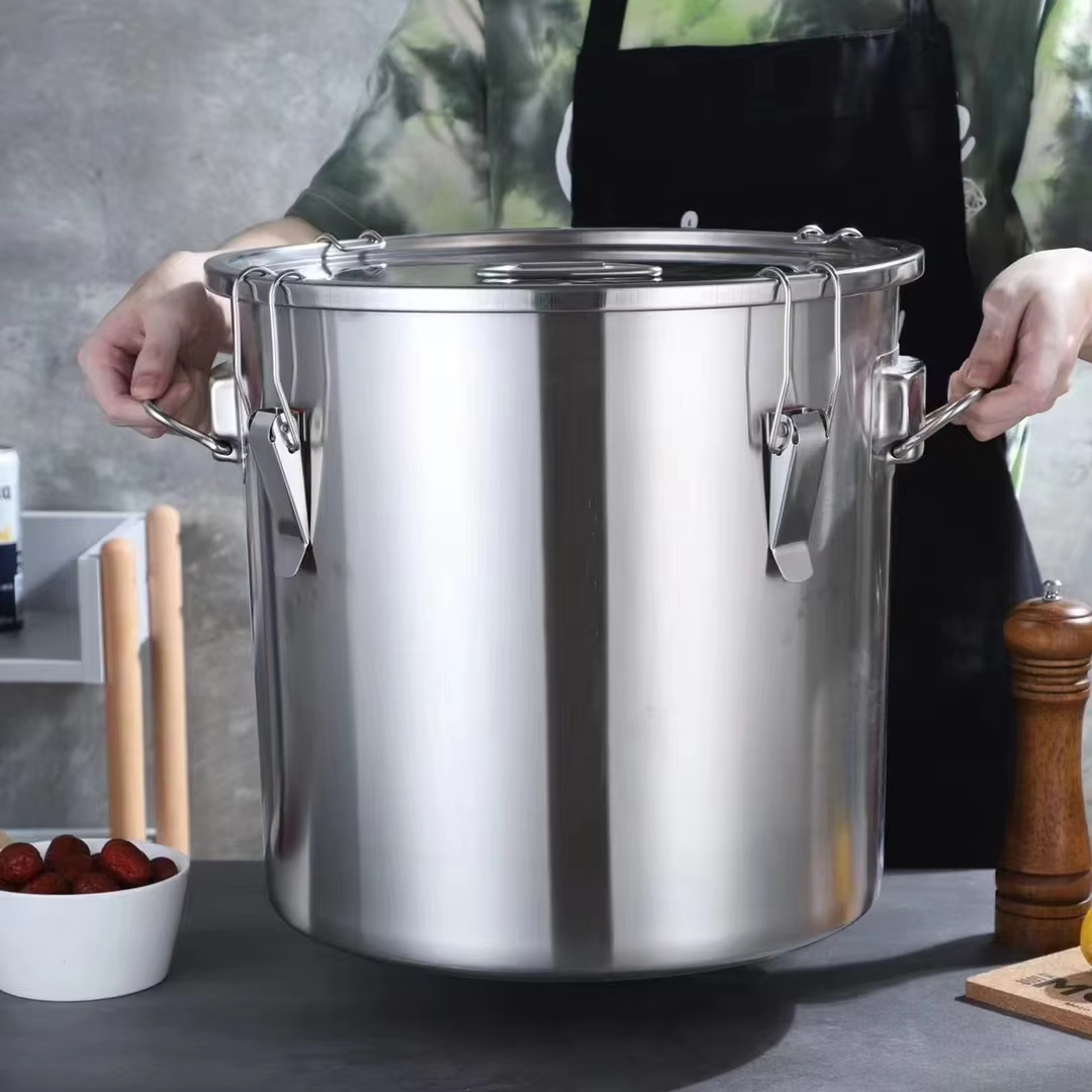 Large Stock Pot with Lockers Tall Bucket with sealed Lid Transportation sealed Pot Barrel Commercial Cooking Pot