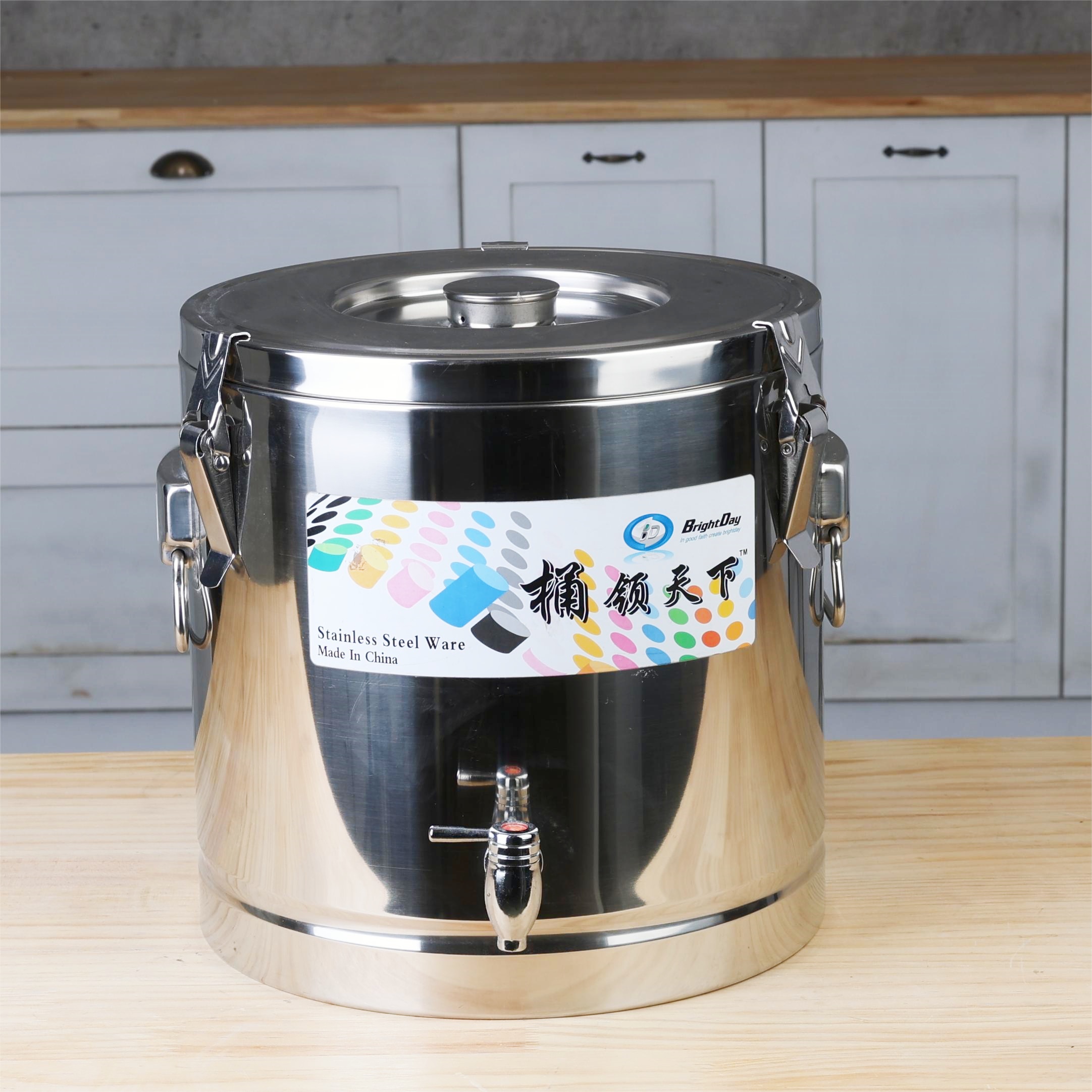 Double Wall  Cold&Warm Insulation Barrel OEM Stainless Steel Commercial Cooking Pot With Tap Cookware Set Used Food